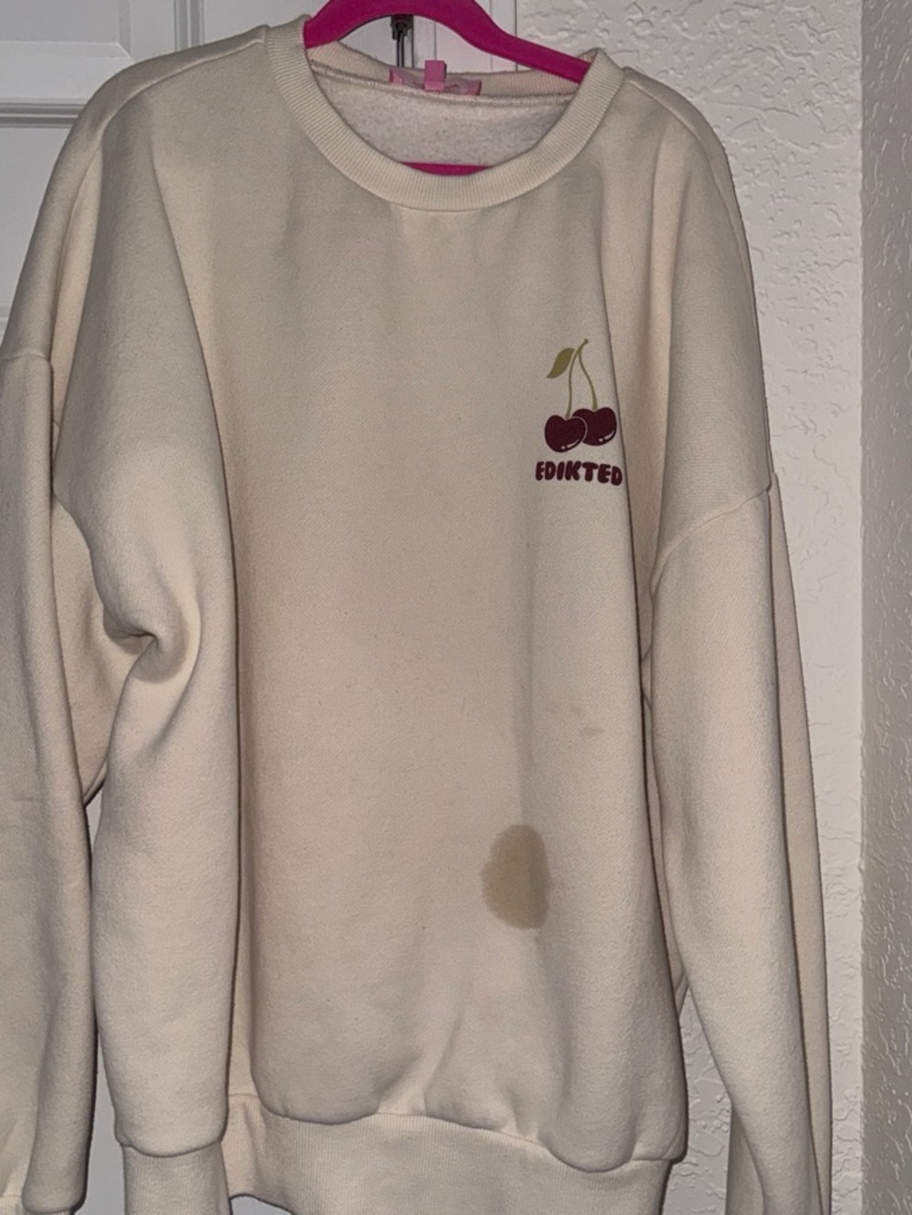 Edikted Cream Crewneck Sweatshirt with Cherry Graphic